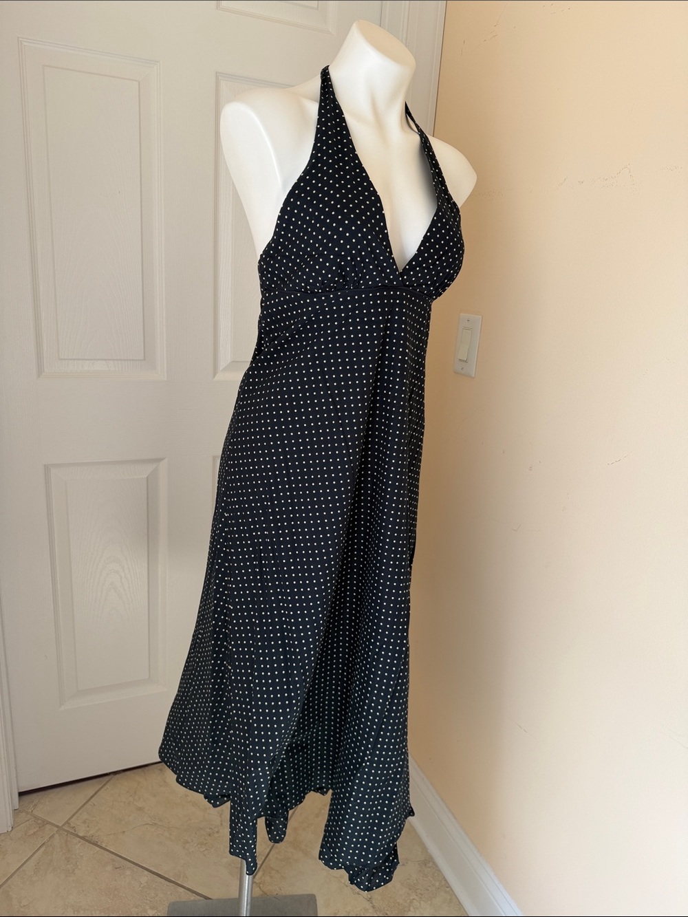 GAP Navy Blue Polka Dot Halter Backless Dress